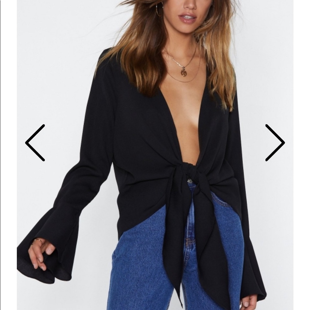 Black tie front blouse